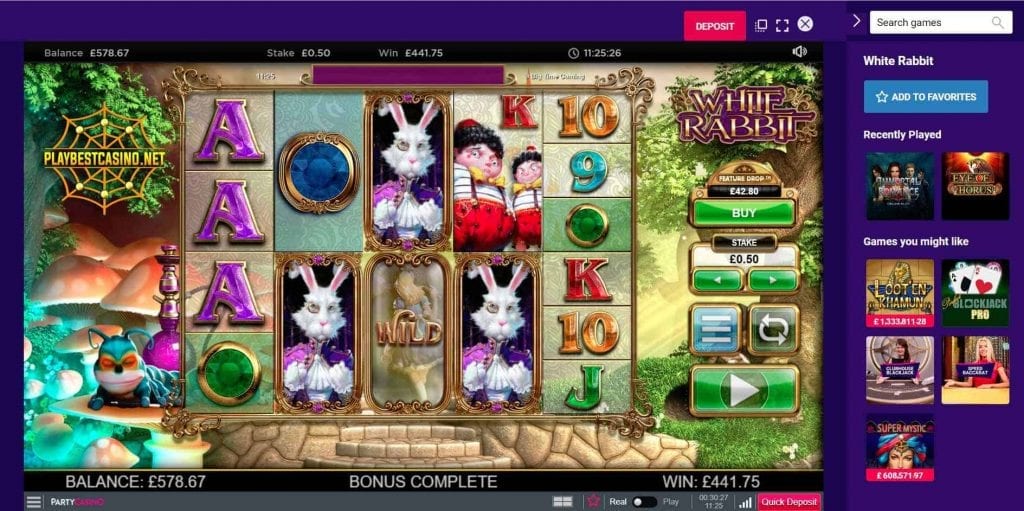 Big time gaming white rabbit big win can be seen in this image.