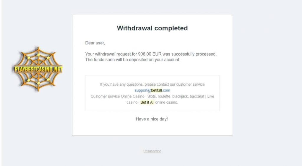 Betitall CASINO withdrawal can be seen in this image!