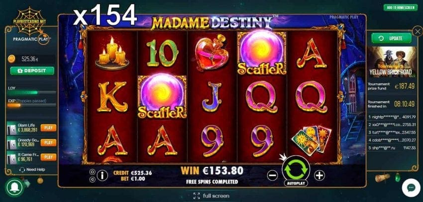 Madame Destiny Slot by Pragmatic Play Big Win is on photo.