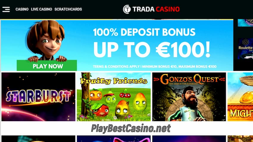 Get a cash bonus at the casino TRADA on the picture.