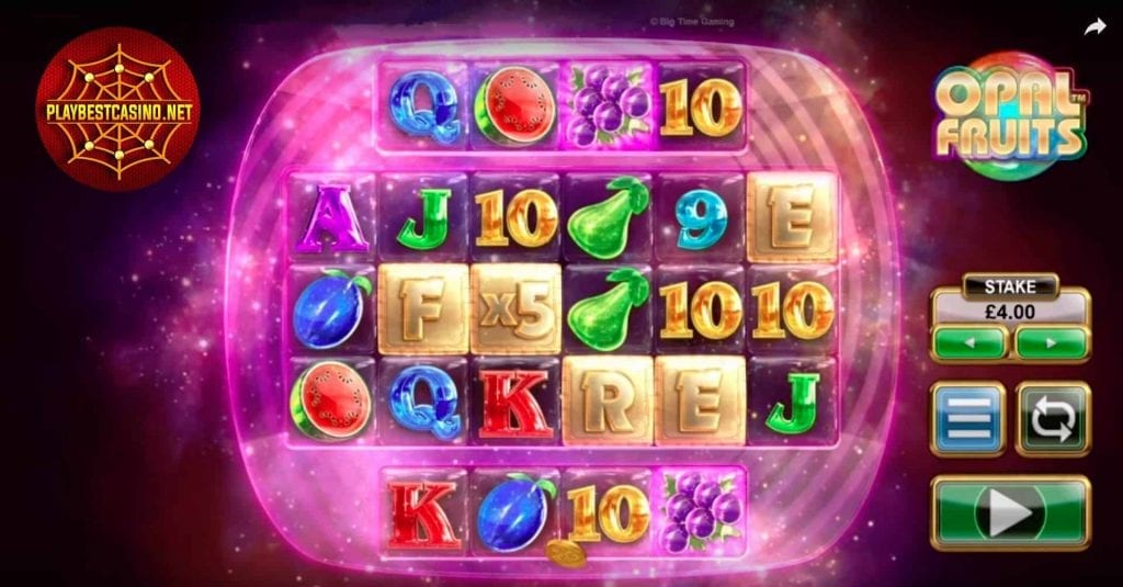 Слот казино Opal Fruts от компании Big Time Gaming и бесплатные вращения видны на фото.