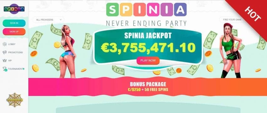 Spinia казино Jackpot изображен на данном снимке!