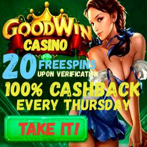 Goodwin Casino and 100% cashback can be seen on this image.