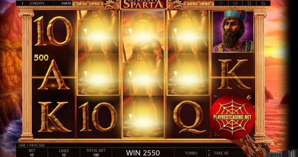 Maquina de casino Almighty sparta del proveedor Endorphina presentado en esta imagen.