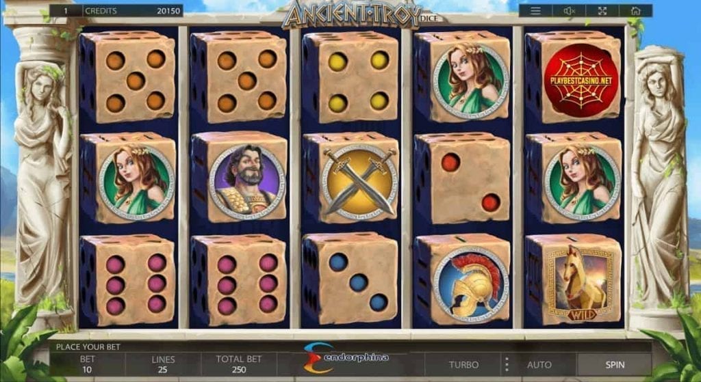 Ancient Troy Dice - trò chơi với thiết kế mới từ Endorphina trình bày trong bức ảnh này.