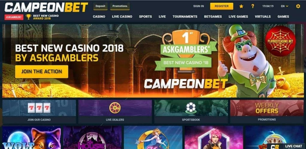 Casino home page Campeonbet shown in this photo.