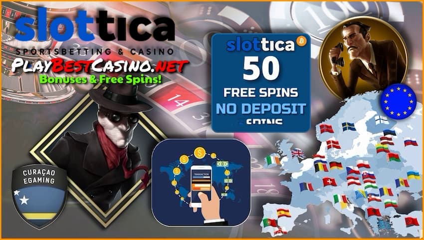 Бонус без депозита и 50 бесплатных вращений за регистрацию в казино Slottica на фото.