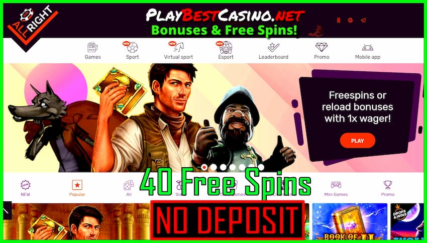 Casino Bewertung All Right mit einem Bonus ohne Einzahlung auf der Website playbestcasino.net Es gibt ein Foto.