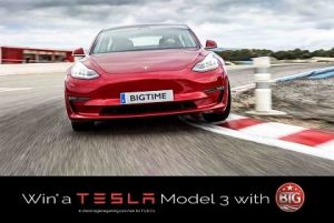 Big Time Gaming TESLA Model 3 Grand Prize Competition presented in the picture for playbestcasino.net
