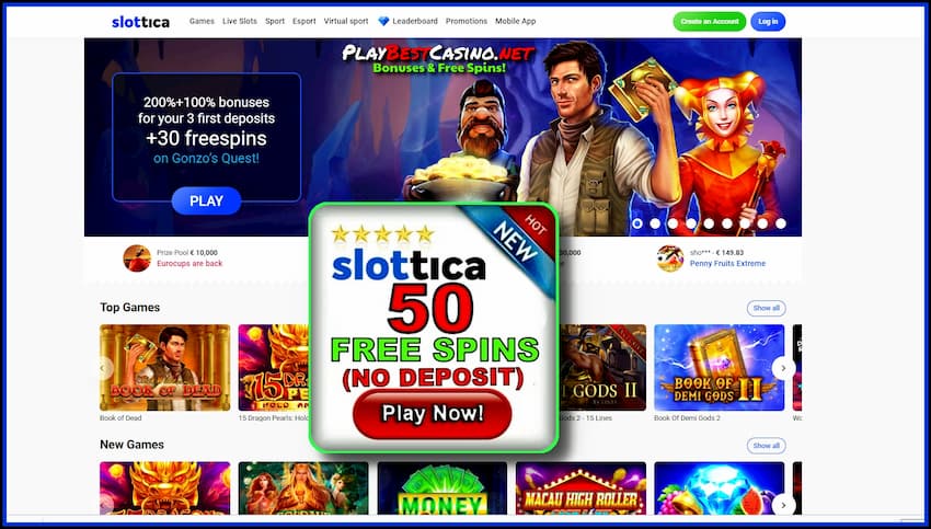 Slottica Cassino – Faça rodadas sem depósito e bônus em 2024 na foto.