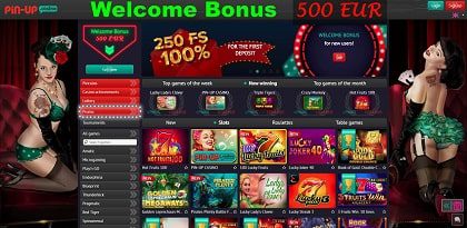 Pin Up Casino review and Welcome bonus can be seen on this image.