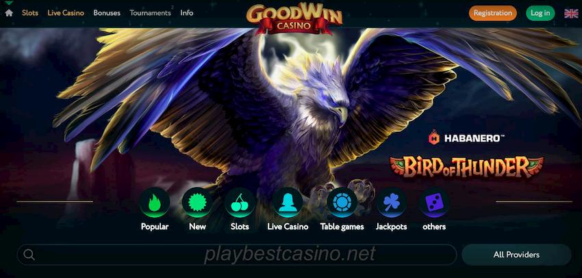Новый дизайн казино онлайн Goodwin представлен на снимке.