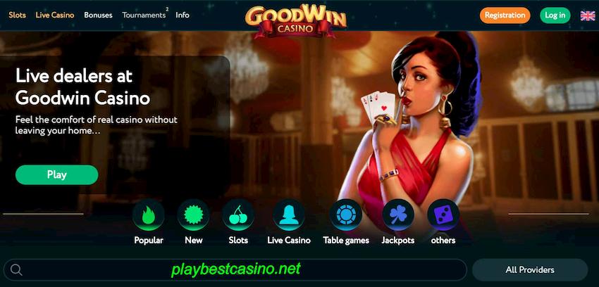 Goodwin It kasino en de side mei live games wurde werjûn yn de foto.