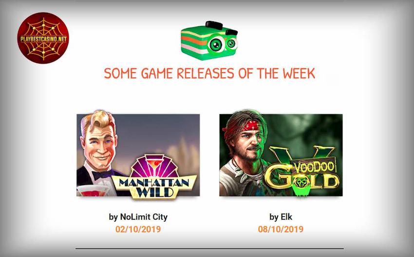 The slot Voodoo Gold by the casino provider Elk Studios and the slot Manhattan Wild by the provider NoLimit City are in this image.