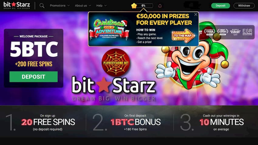 Kasino Crypto Bitstarz, promosi istimewa, bonus, kejohanan dan perlumbaan slot dibentangkan dalam gambar ini.
