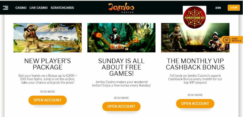 Jambo Casino Bonuses and special offers in 2024 are in the photo.