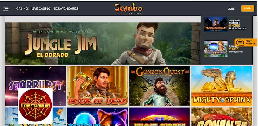 The slots and Providers of the Jambo online casino are in this image.