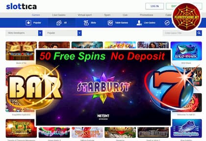 Slottica Casino (New Review 2020): Get 50FS in Starburst (No Deposit) can be seen on this photo.