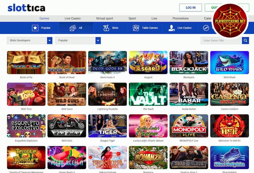Slottica Casino Games and Providers are on this image.