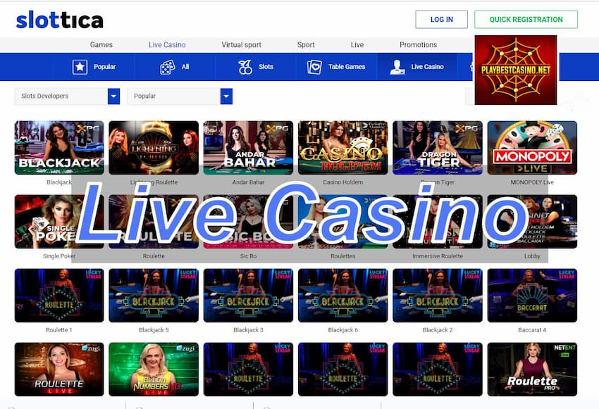 Mabuhi nga casino Slottica uban sa provider Novomatic makita sa kini nga imahe.
