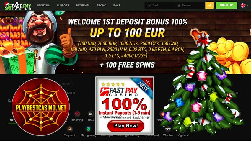 100% bonus foar jo earste boarch yn in kasino mei direkte betellingen Fastpay.