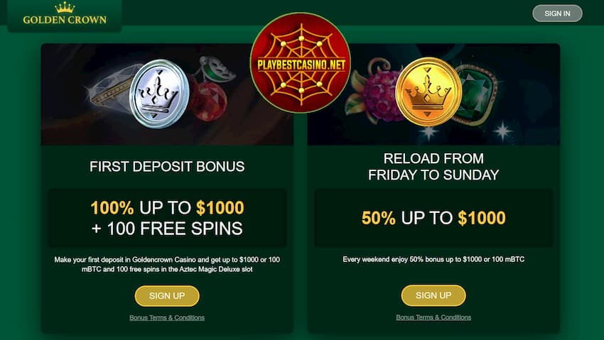 Golden Crown Casino and Welcome Bonuses are in this image.