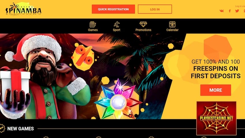 €10 no deposit cash bonus available at the casino Spinamba on the picture.