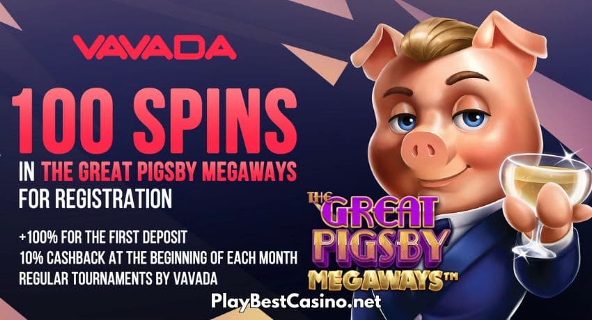 Świnia z gry the Great Pigsby Megaways w kasynie Vavada pokazany na zdjęciu.