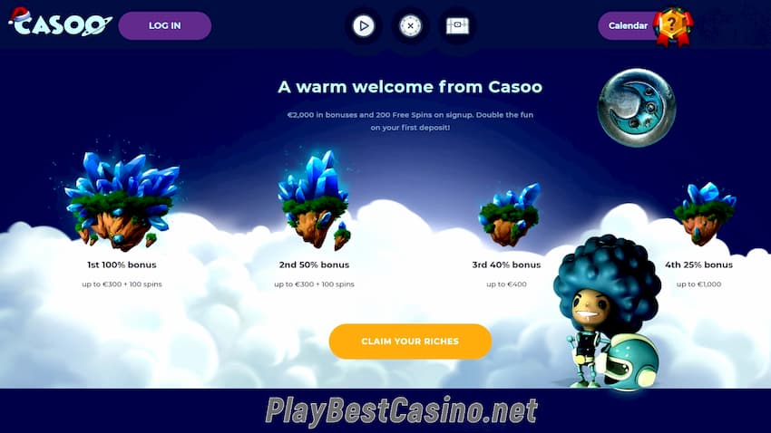Casino Casoo Bonuses Page can be seen on this photo.