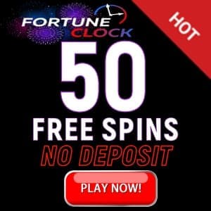 Баннер "50 Бесплатных вращений без депозита в казино Fortune Clock" на фото.