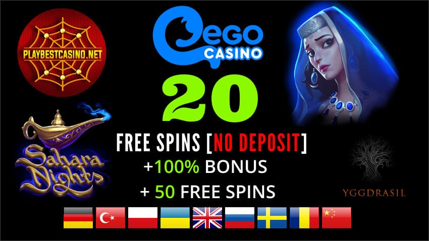 Ego Casino (2020) 20 Вращений Без Депозита + Бонус 100% есть на фото.