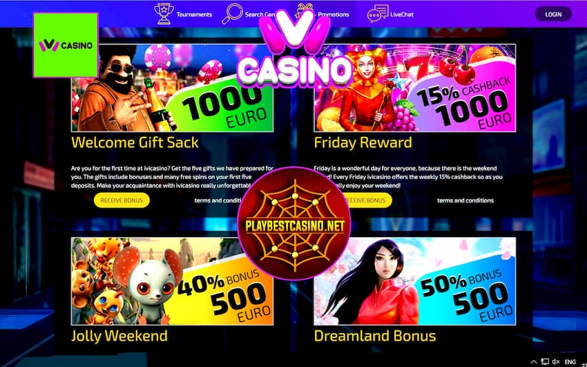 Bonus paketlar, turnirlar va aksiyalar IvI Suratdagi kazino.