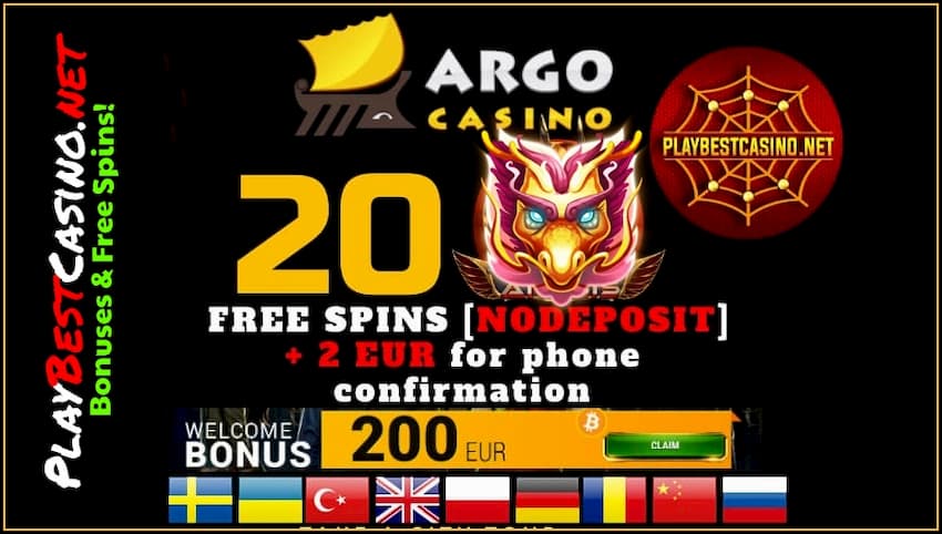 20 gratis Spins am Casino Argo 2024 ass op der Foto.