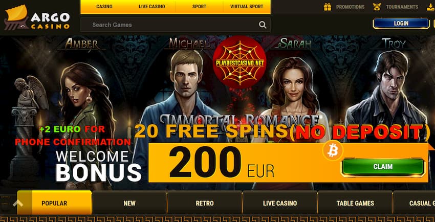 200 евро бонус за депозит в казино Argo представлен на фото.