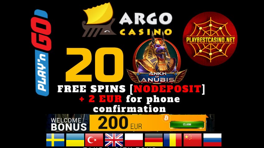 Argo Casino и Ankh of Anubis Бесплатно (20FS) + Подарок €2 есть на фото.