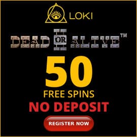 LOKI Casino 50 Free Spins Bonus for Playbestcasino.net is on photo.