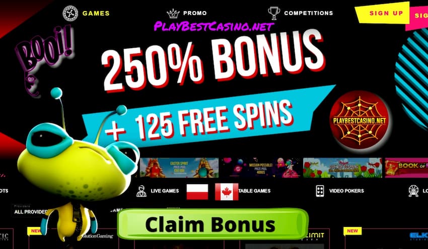 В Booi the casino can receive a 250% Bonus and 125 Free Spins are on the photo.