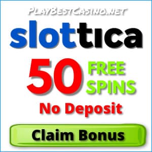 Slottica Casino 50 free spins no deposit bonus for PlayBestCasino.net is on photo.