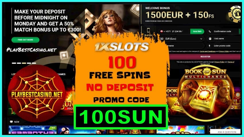 Бонус Без Депозита 150 аы за Регистрацию в казино 1xSLOTS (Промо код 150XSLOTS) на фото.