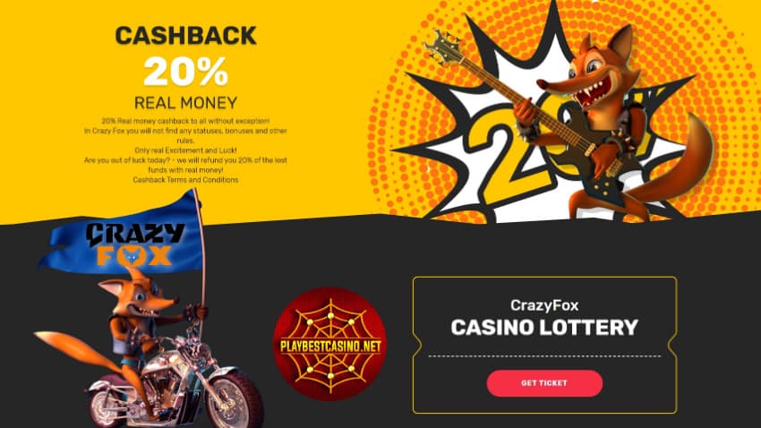 Ежедневный кешбэк 20% доступен игрокам казино Crazy Fox в 2024 году!