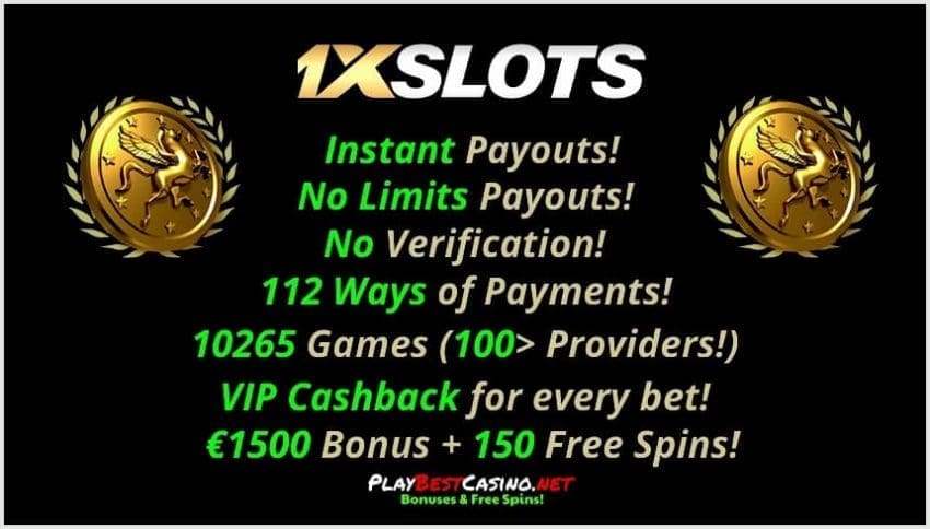 1XSLOTS Casino All bonusees and offers are on photo.