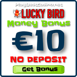 Бесплатный денежный бонус 10 евро за регистрацию в казино Lucky Bird 2023 на фото.