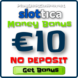 Бесплатный денежный бонус 10 евро за регистрацию в казино Slottica 2023 на фото.