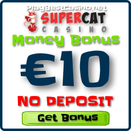 Бесплатный денежный бонус 10 евро за регистрацию в казино Super Cat 2023 на фото.
