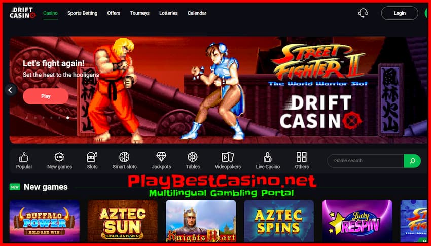 Bagong Street Fighter 2 slot machine mula sa Netent sa casino Drift may larawan.