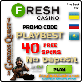 Promocode PLAYBEST 40 free spins in Fresh Casino for Playbestcasino.net is on photo.
