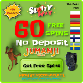 Slottyway Casino 60 free spins in Jumanji slot No Deposit Bonus for Playbestcasino.net are on photo.
