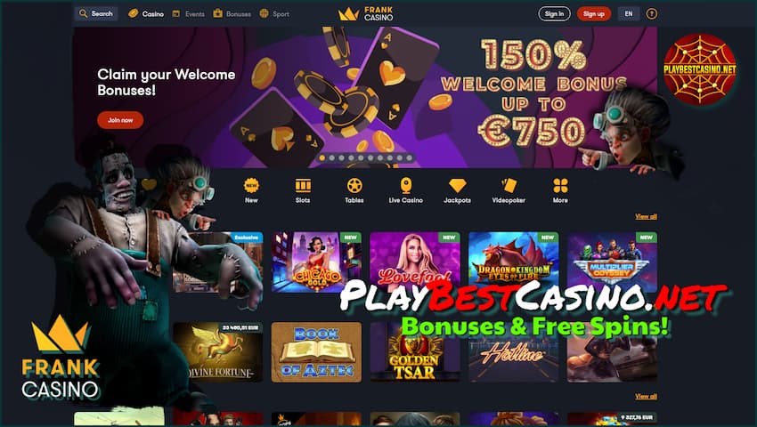 Bonuses et certationis in online casino Frank super picturam.