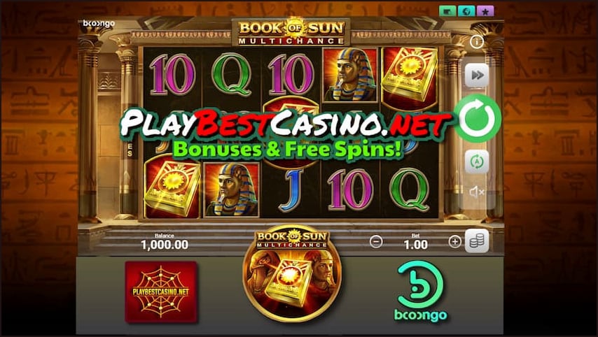 Игровой автомат Book of Sun: Multichance от компании Booongo PlayBestCasino.net бонусы и бесплатные вращения на этом фото.есть