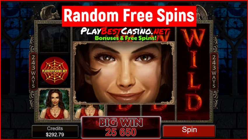 Random Drop of Free Spins in a Slot Machine Immortal Romance from provider Microgaming on the picture.